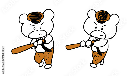 バッティングをするクマのキャラクター
