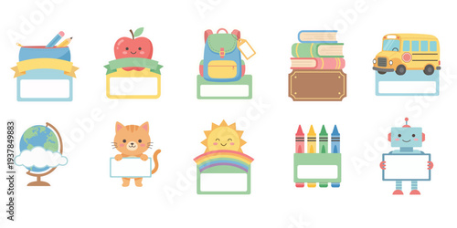 Cute School Name Tag Labels Set