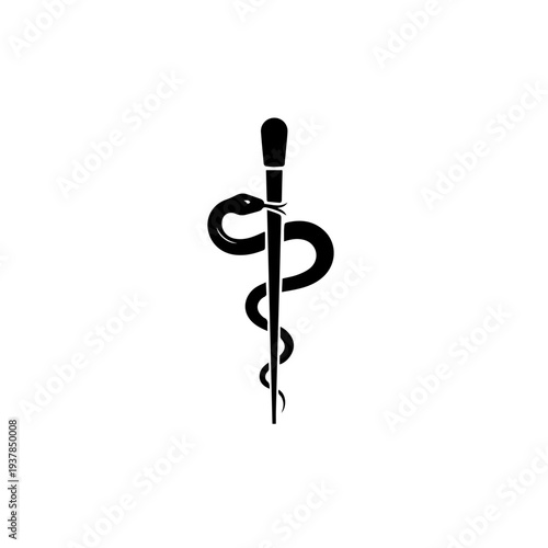 Medical Snake Sword Symbol Silhouette Healthcare Logo Vector Illustration