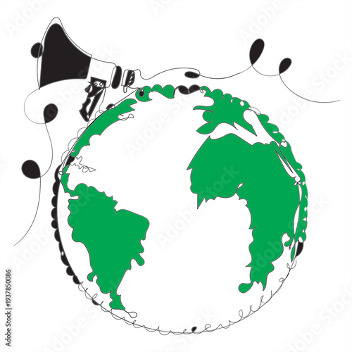 Obraz na płótnie continuous line drawing globe and megaphone illustration