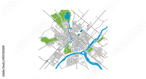 City Map with Parks and River.