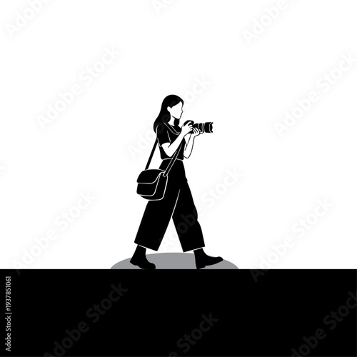 Woman Photographer Walking with Camera Silhouette Photography Lifestyle