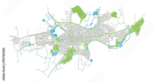 City Map with Parks and Waterways.