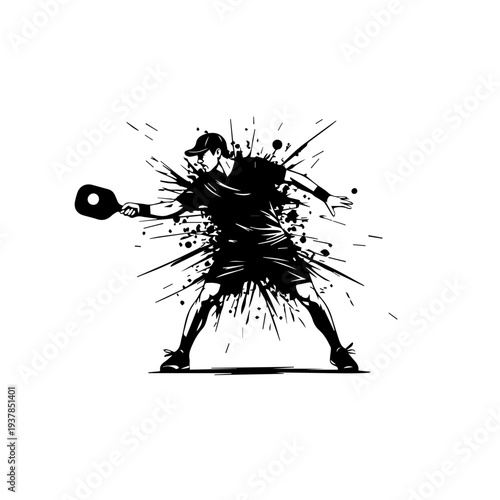 Dynamic Table Tennis Player Silhouette with Ink Splash Sport Action Design