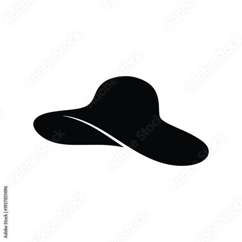 Wide Brim Sun Hat Summer Black Silhouette Icon