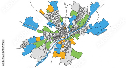 City Map with Colored Districts.