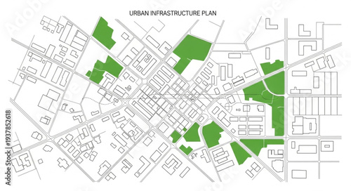 City Map with Green Spaces Marked.