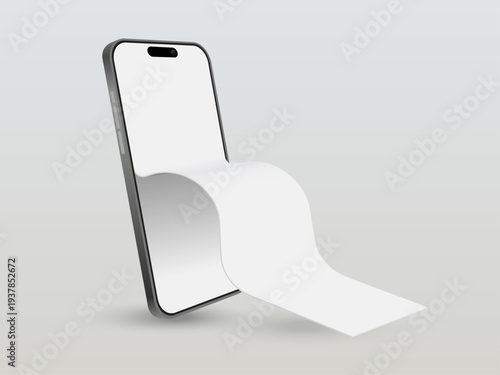 Smartphone with Paper Receipt for Cash Money, Payment and Financial Service, Online Banking, Bill Payment, Transaction Receipt and Money Transfer Vector Illustration