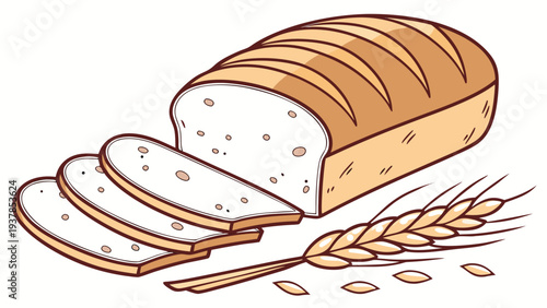 Vector illustration of Illustration of Sliced White Bread with Wheat Stalk