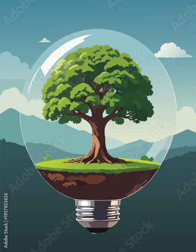 Light Bulb with Leaf Growing from Inside