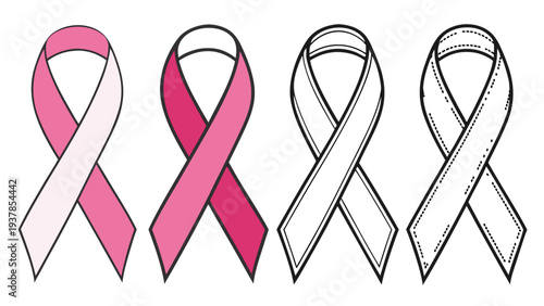 Vector illustration of Four Pink Breast Cancer Awareness Ribbons