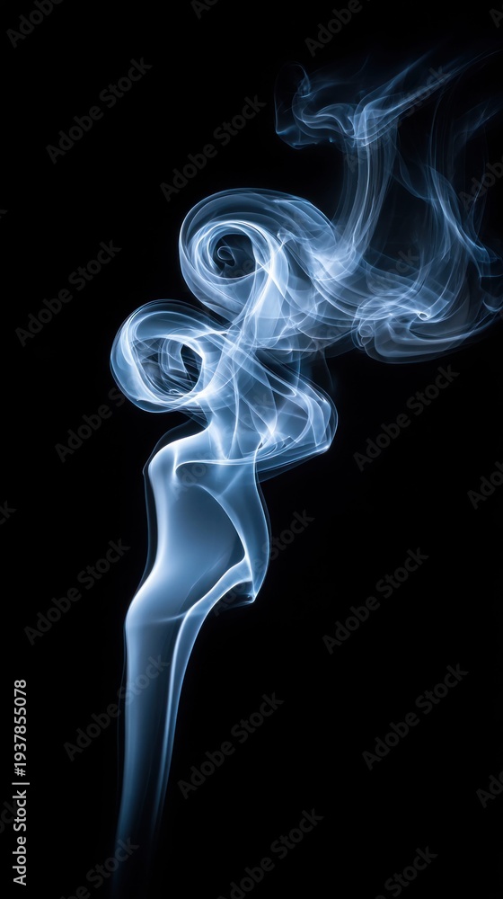 custom made wallpaper toronto digitalElegant blue smoke swirls gracefully against a stark black background, creating abstract art