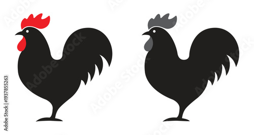 Rooster Silhouette Icons for Poultry Farming, Organic Food Branding, Rural Agriculture, and Culinary Arts Design