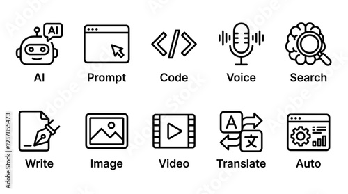 Generative AI Tools and Artificial Intelligence Feature Line Icons