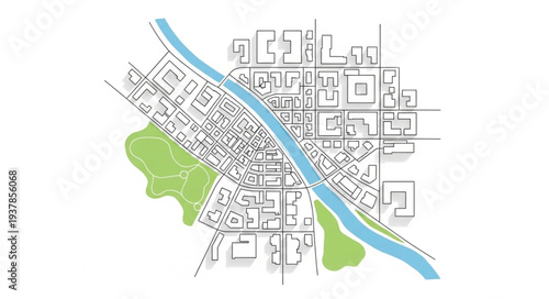 City Map with River and Parks.