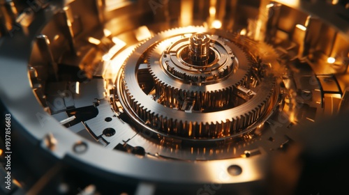 Wallpaper Mural An intricate close-up of an ornate metallic gear mechanism with golden highlights and textures Torontodigital.ca