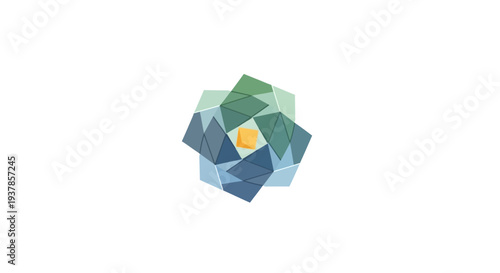 Geometric Shape with Colored Facets and Yellow Center.