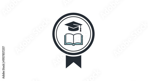 Graduation Cap and Book Icon Symbol.