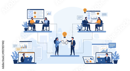 Teamwork and collaboration in a modern office connecting people through ideas and technology