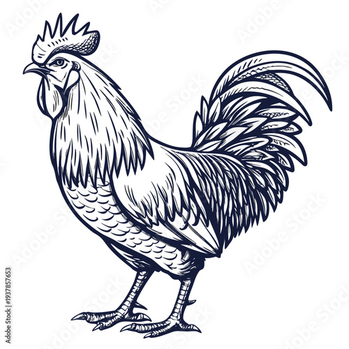 Vector illustration of Vintage Hand Drawn Rooster Illustration Engraving Style Farm Poultry Bird