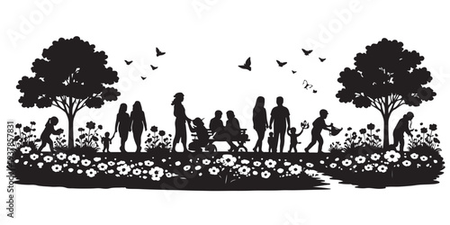 Community Flower Park Silhouette, Silhouette Vector, Isolated on White Background