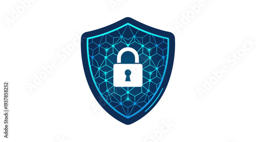 Cybersecurity shield with a lock symbol, representing data protection and network security in a digital world