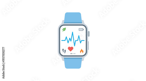 Digital smartwatch icon for personal health and fitness tracking, illustrating modern wearable technology with vital signs display for an active and healthy lifestyle