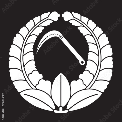 日本の伝統的な器物紋の家紋「鎌紋」のイラストベクターデータです