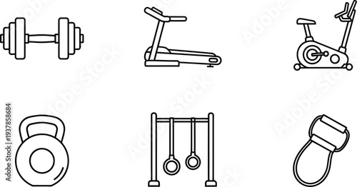 Fitness equipment icons set for gym and workout