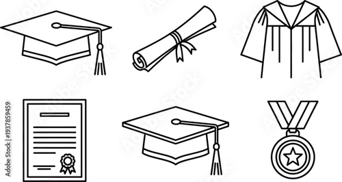 Graduation ceremony academic achievement icons