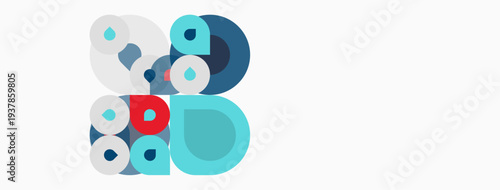 Abstract circles, varying sizes, colors. Composition suggests dynamic movement, playful design. Minimalist aesthetic, clean background.