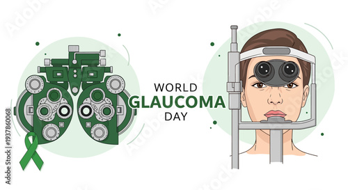 A woman undergoes an eye examination on World Glaucoma Day to promote eye health awareness and glaucoma prevention.
