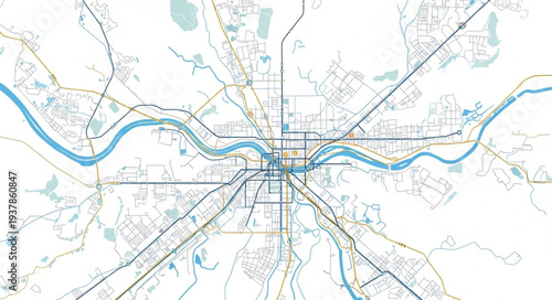 City Map with River and Roads.