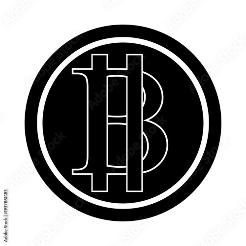 Black Bitcoin cryptocurrency coin symbol, stylized letter B logo vector illustration isolated on transparent background

