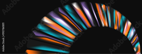 Abstract arc design. Vibrant colors blend, creating dynamic visual effect. Modern, sleek presentation against dark background.