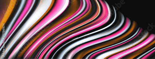 Abstract waves, vibrant colors, dynamic composition. Smooth curves create flowing, modern visual impact. Striking contrast, elegant design.