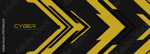 Yellow arrows on black, angular stripes creating forward motion and layered contrast, corporate cyber aesthetic for finance and security use.