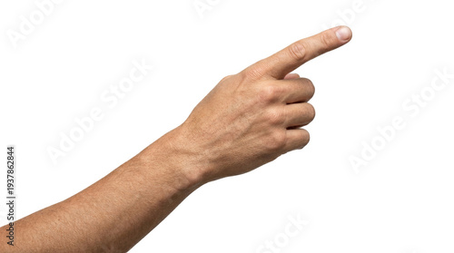 A woman's hand with an extended index finger, as if pressing something isolated on white background with clipping path.index finger reaching t touch, tap, click.