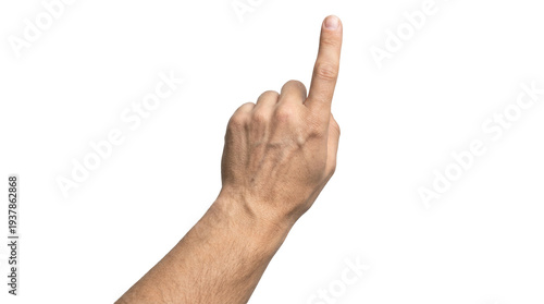 A woman's hand with an extended index finger, as if pressing something isolated on white background with clipping path.index finger reaching t touch, tap, click.