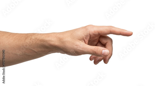 A woman's hand with an extended index finger, as if pressing something isolated on white background with clipping path.index finger reaching t touch, tap, click.