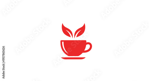 Red Tea Cup with Leaves Illustration.
