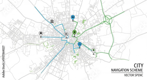 City Navigation Map Detailed View.