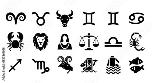 Collection of Zodiac Symbols Astrology Signs Icons.