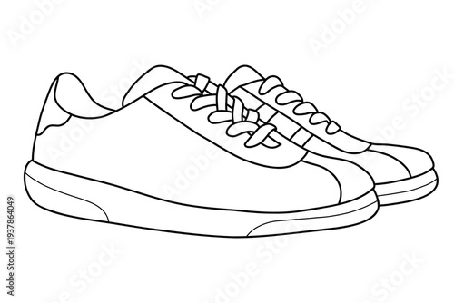 Skate shoes outline drawing, casual sneakers line illustration
