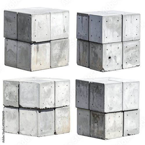 A collage of four concrete block stacks with varying cracks