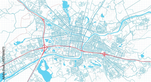 City Map with Roads and Waterways.
