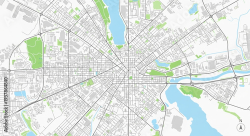 City Map with Roads and Waterways.