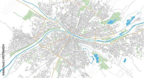 City Map with Roads and Waterways.