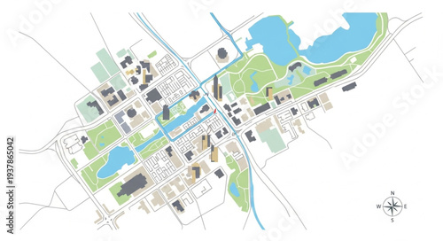 City Map with Water Features.