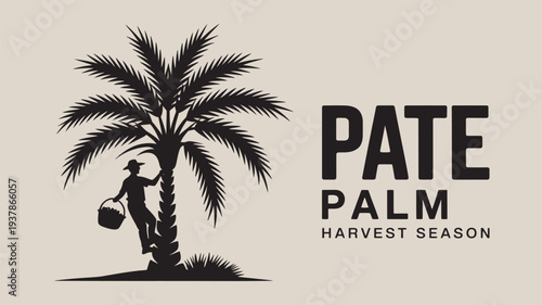 A black silhouette of a man harvesting a palm tree during the Pate Palm harvest season